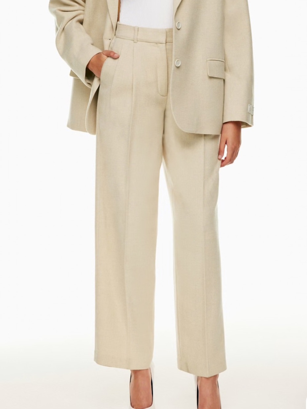Aritzia Pleated Beige Wool Pants